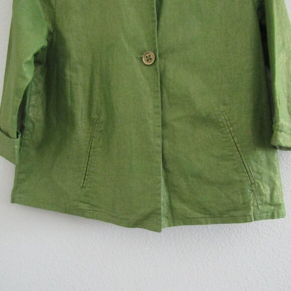 Chico's Linen Blend Jacket 1 Green Shimmer Boho Artsy Coastal Grandma Vintage - Picture 3 of 10